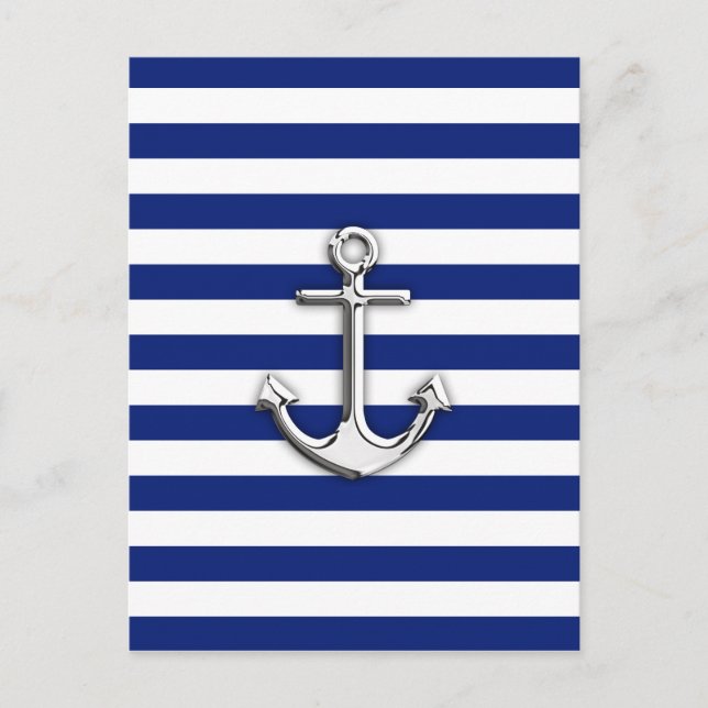 Chrome Anchor on Navy Stripes Postcard (Front)