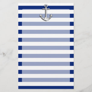 Chrome Anchor on Navy Stripes Stationery