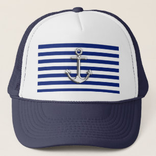 Chrome Anchor on Navy Stripes Trucker Hat
