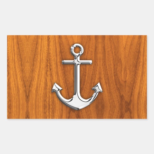 Chrome Anchor on Teak Veneer Style Sticker (Front)
