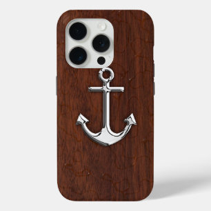 Chrome Anchor on Wet Mahogany Print iPhone 15 Pro Case