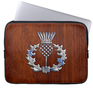 Chrome and Mahogany Wood Scottish Thistle Print Laptop Sleeve
