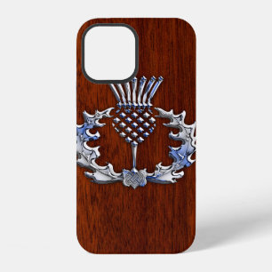 Chrome and Mahogany Wood Styles Scottish Thistle iPhone 12 Case