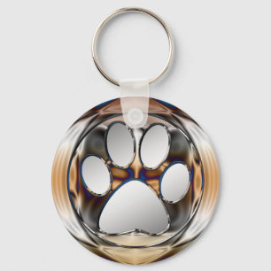 CHROME AND SILVER PAW PRINT KEYCHAIN