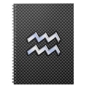 Chrome Aquarius Zodiac Sign Carbon Fiber Styles Notebook