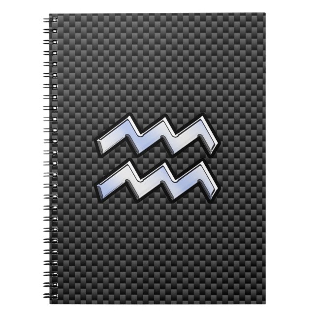 Chrome Aquarius Zodiac Sign Carbon Fiber Styles Notebook (Front)