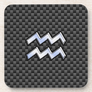 Chrome Aquarius Zodiac Sign Carbon Fibre Styles Coaster