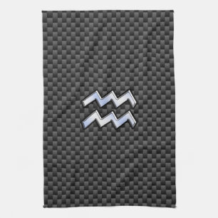 Chrome Aquarius Zodiac Sign Carbon Fibre Styles Kitchen Towel