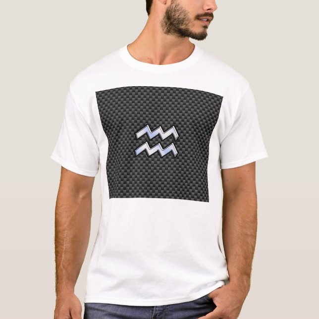 Chrome Aquarius Zodiac Sign Carbon Fibre Styles T-Shirt (Front)
