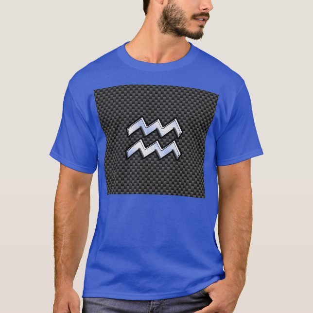 Chrome Aquarius Zodiac Sign Carbon Fibre Styles T-Shirt (Front)
