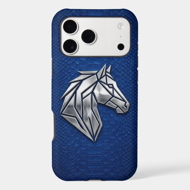 Chrome Argent Géométrique Cheval Python Bleu iPhon (Verso)