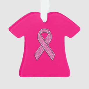Chrome Belted Glitter Style Pink Ribbon Awareness Ornament