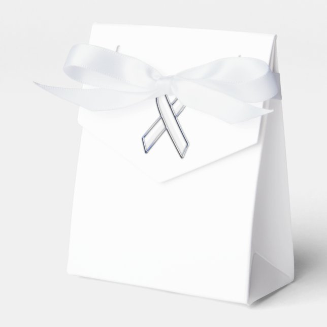 Chrome Belted Style White Ribbon Awareness Favor Box (Front Side)