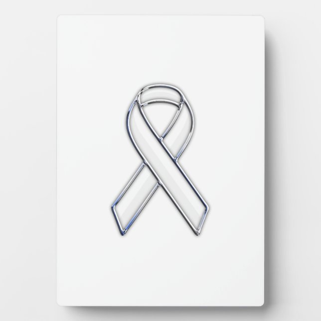 Chrome Belted Style White Ribbon Awareness Plaque (Front)