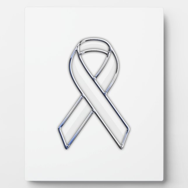 Chrome Belted Style White Ribbon Awareness Plaque (Front)