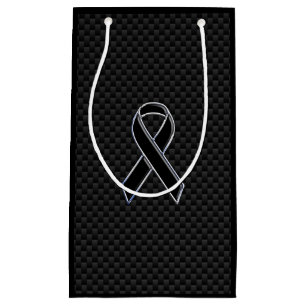 Chrome Black Ribbon Awareness Carbon Fiber Small Gift Bag