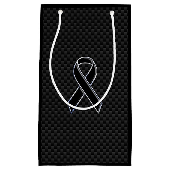Chrome Black Ribbon Awareness Carbon Fiber Small Gift Bag (Front)