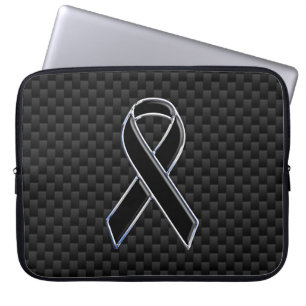 Chrome Black Ribbon Awareness Carbon Fibre Laptop Sleeve