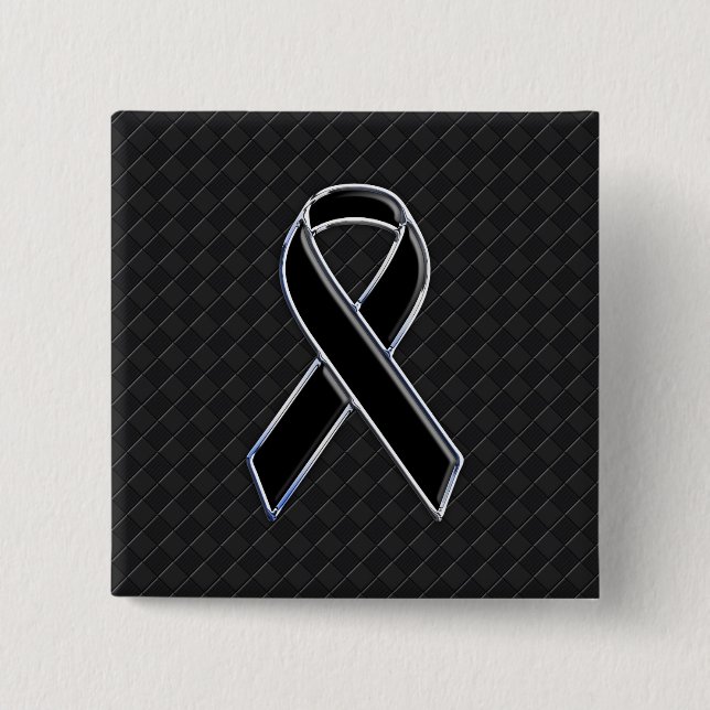 Chrome Black Ribbon Awareness Decor 2 Inch Square Button (Front)