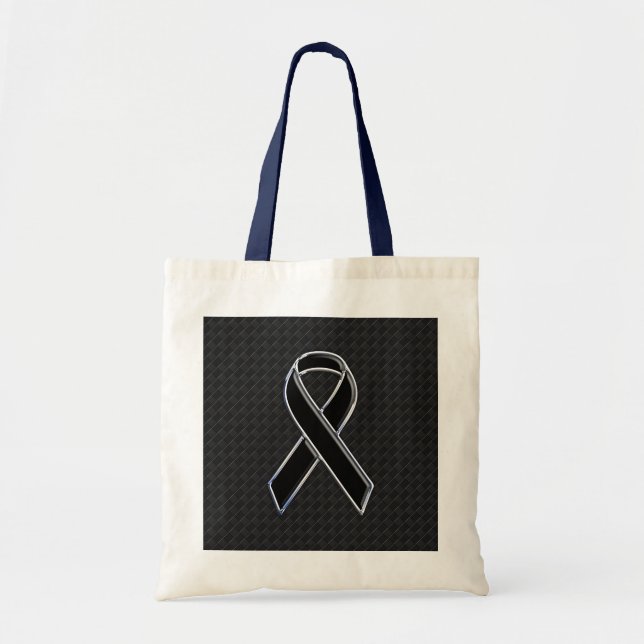 Chrome Black Ribbon Awareness Decor Tote Bag (Front)
