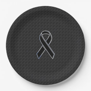 Chrome Black Ribbon Awareness Style Paper Plate