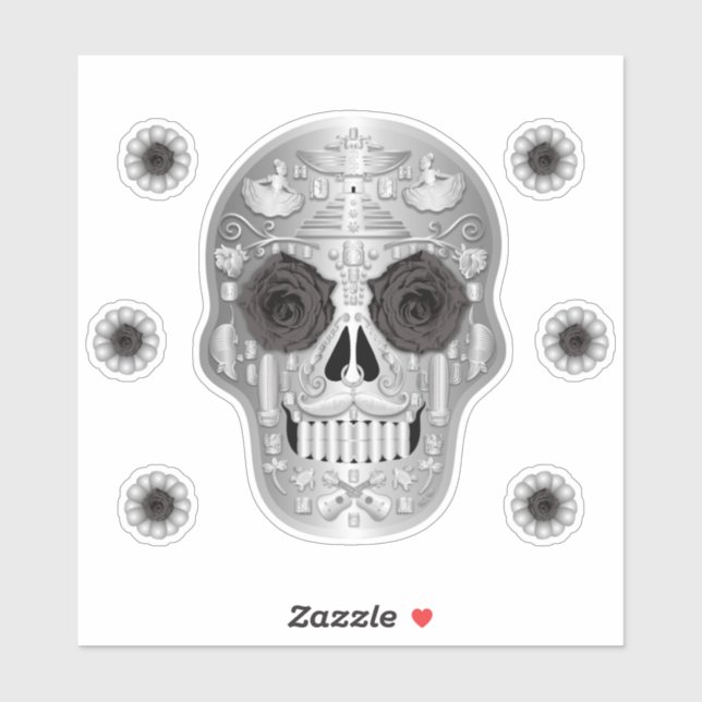 Chrome (Black Rose) Calavera Sticker (Sheet)