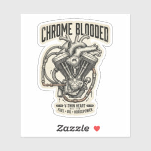 Chrome Blooded V-Twin Heart Decal