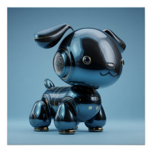 Chrome Blue Robot Dog Poster