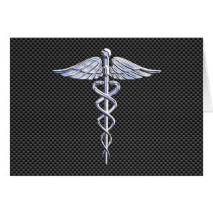 Chrome Caduceus Medical Symbol Black Carbon Fibre