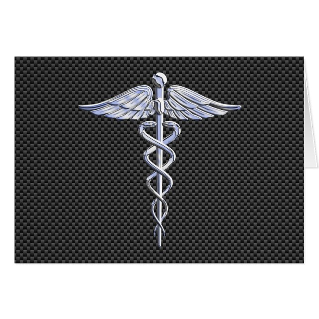 Chrome Caduceus Medical Symbol Black Carbon Fibre (Front Horizontal)