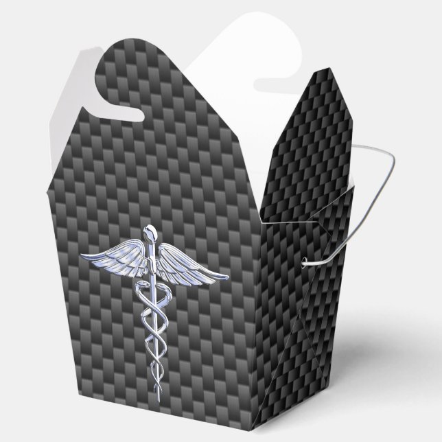 Chrome Caduceus Medical Symbol Carbon Fibre Decor Favor Box (Opened)