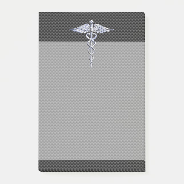 Chrome Caduceus Medical Symbol Carbon Fibre Decor Post-it Notes (Front)