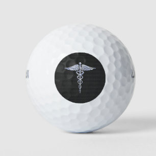 Chrome Caduceus Medical Symbol Carbon Fibre Print Golf Balls