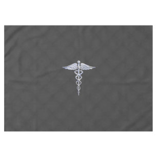 Chrome Caduceus Medical Symbol Carbon Fibre Print Tablecloth