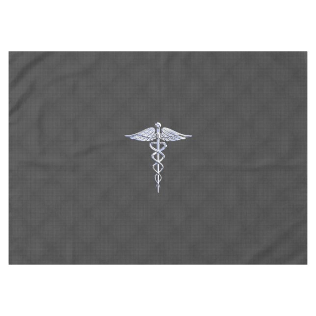 Chrome Caduceus Medical Symbol Carbon Fibre Print Tablecloth (Front (Horizontal))