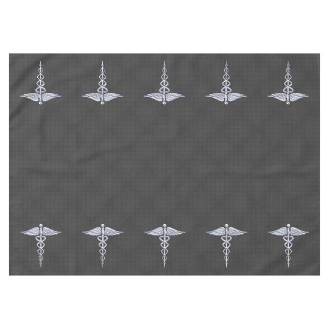 Chrome Caduceus Medical Symbol Carbon Fibre Print Tablecloth (Front (Horizontal))