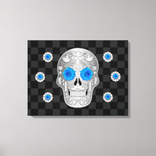 Chrome Calavera (Blue Rose)  Canvas Print