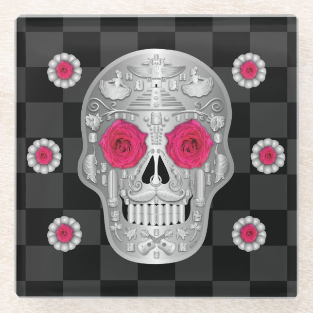 Chrome Calavera Glass Coaster (Front)