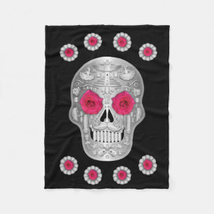 Chrome Calavera (Pink Rose) Fleece Blanket
