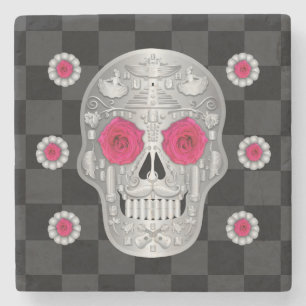 Chrome Calavera (Pink Rose) Stone Coaster