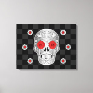 Chrome Calavera (Red Rose)  Canvas Print