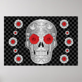Chrome Calavera (Red Rose) Poster