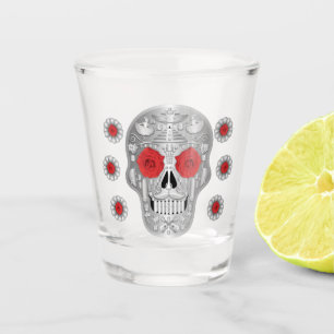 Chrome Calavera (Red Rose) Shot Glass