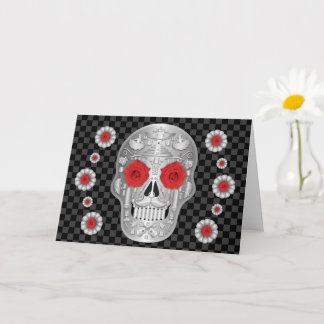 Chrome Calavera (Red Roses) Card