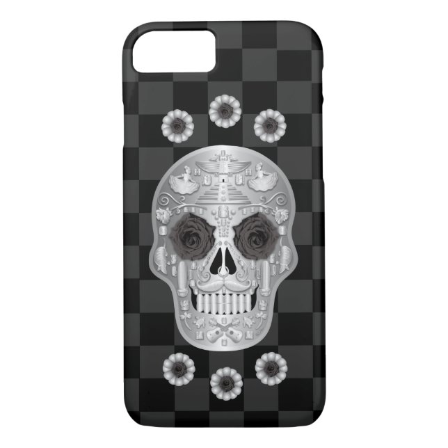 Chrome Calavera (Rose noir) Coque-Mate coque iphon (Dos)