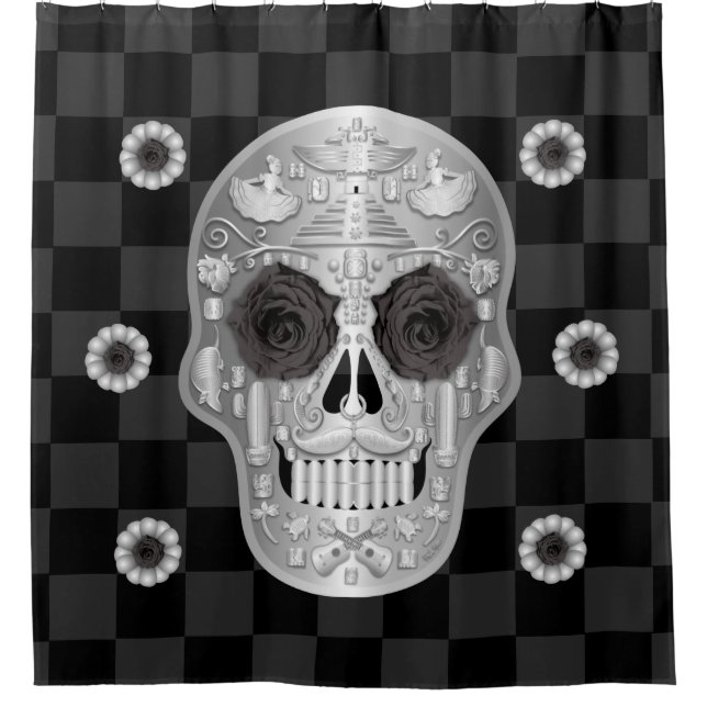 Chrome Calavera (Rose noir) Douche rideau (Devant)