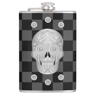 Chrome Calavera Watch Hip Flask