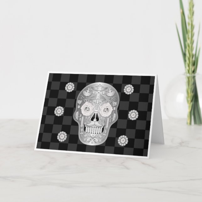 Chrome Calavera (White Rose) Card (Front)