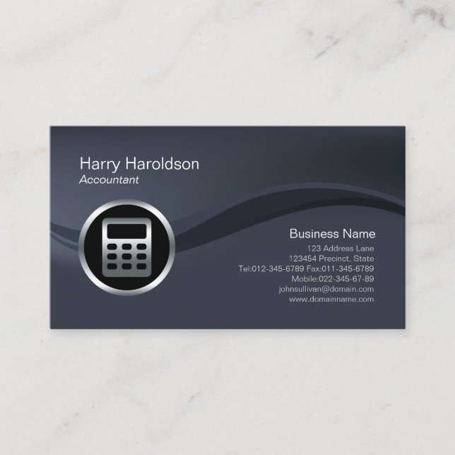 Chrome Calculator Icon Accountant Business Card (Front)