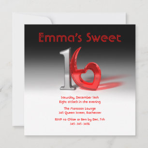 Chrome & Candy Red Sweet 16 Invitation
